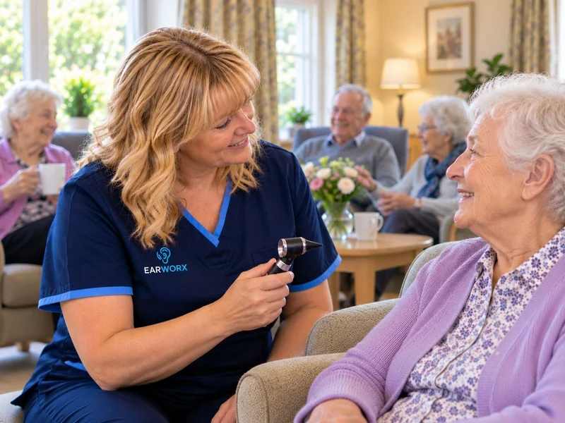 Earworx practitioner talking with an older resident during a care-home visit