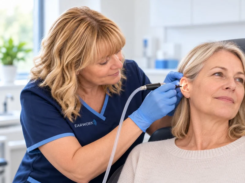 Earworx practitioner gently removing earwax using microsuction
