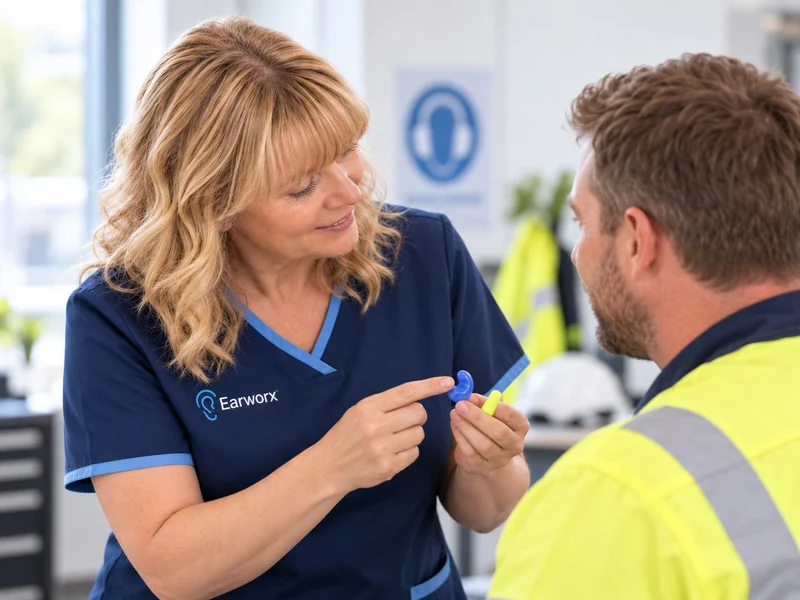 Earworx practitioner discussing hearing protection with a workplace employee