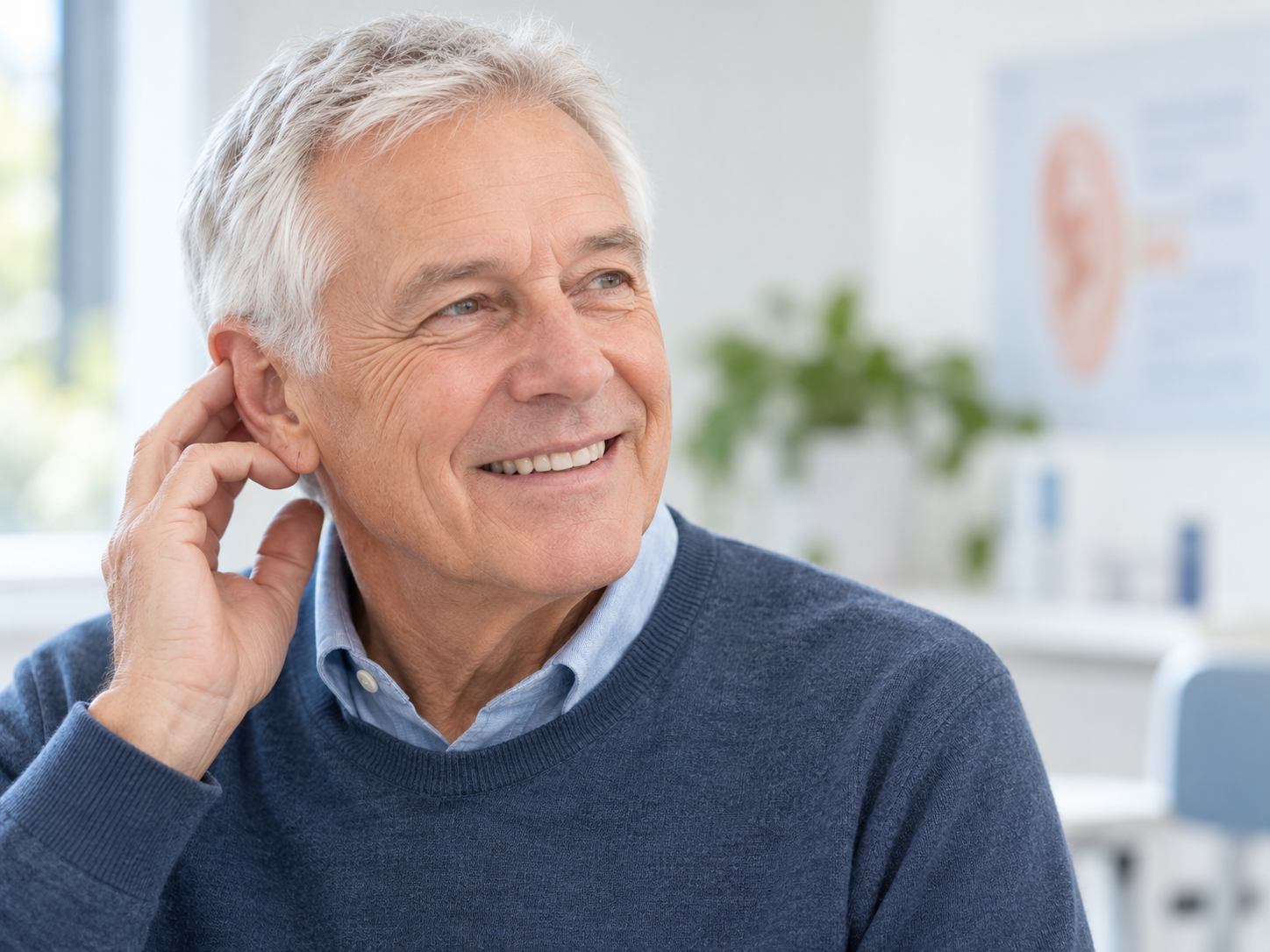 Illustrative photograph of a professional ear-care consultation