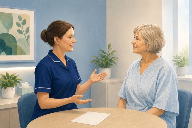 A patient attending an NHS breast screening appointment