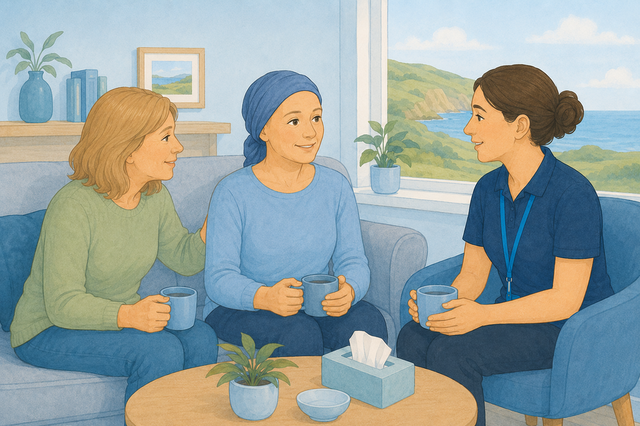 A patient receiving friendly and reassuring cancer support