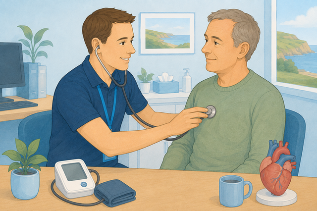 A healthcare professional checking a patient's cardiovascular health