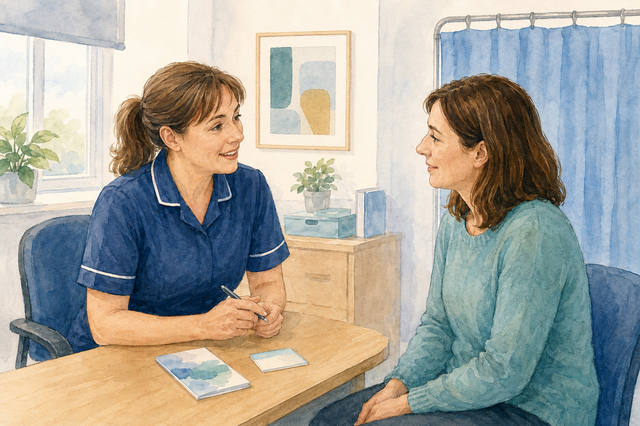 A nurse explaining NHS cervical screening to a patient