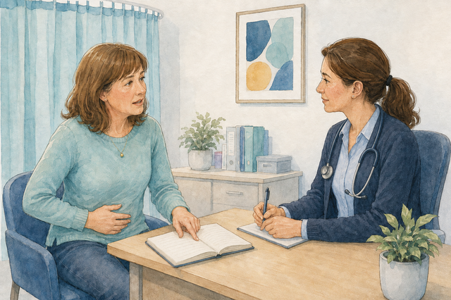 Healthcare professional offering information about gynaecological cancer